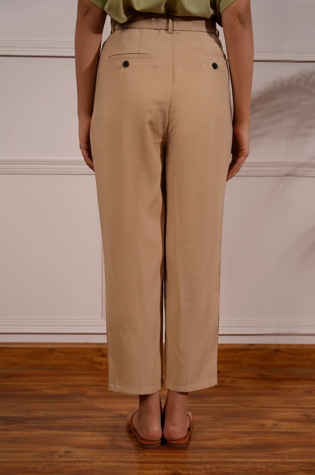 Beige Slim Linen Trouser