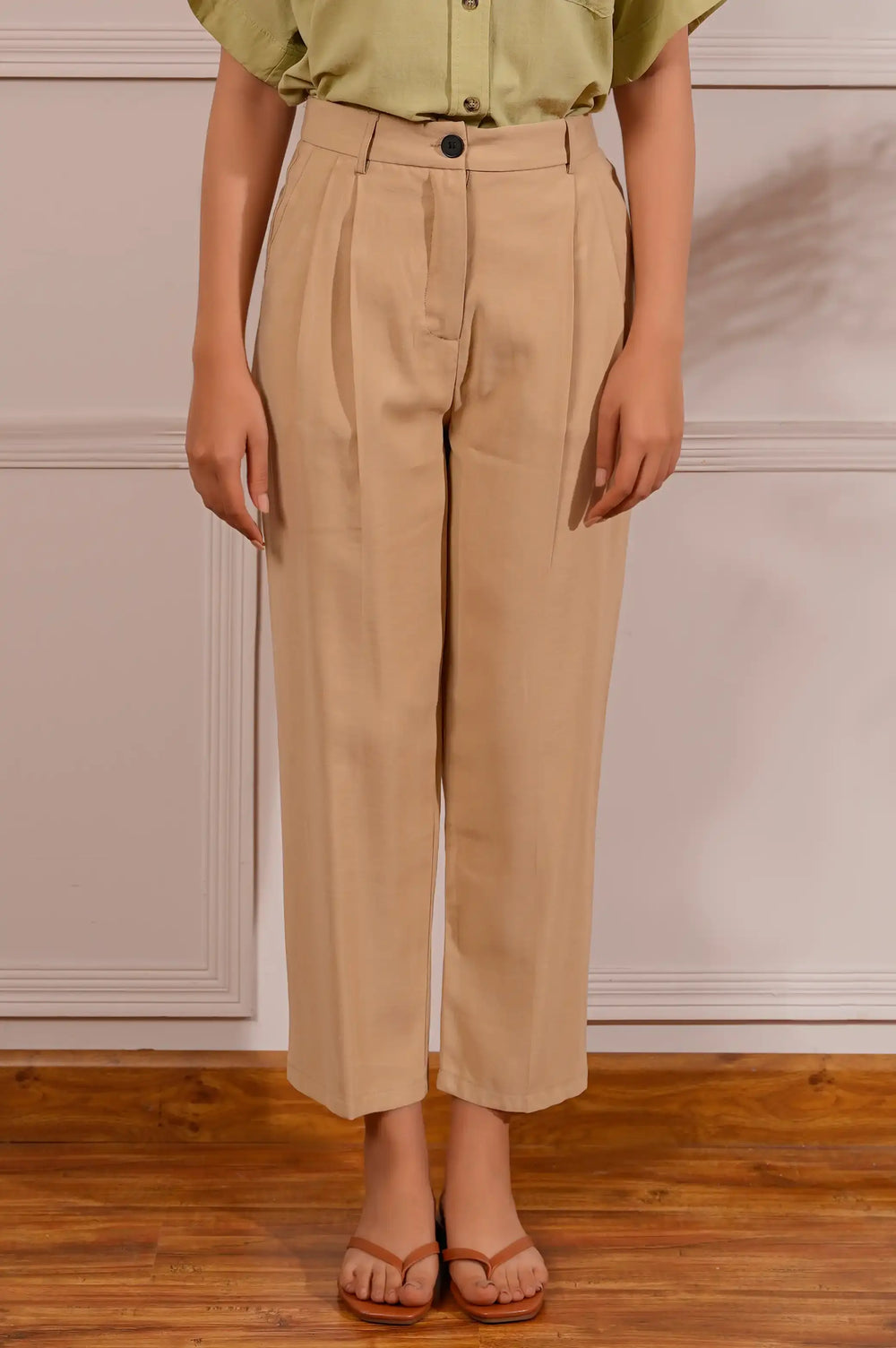 Beige Slim Linen Trouser