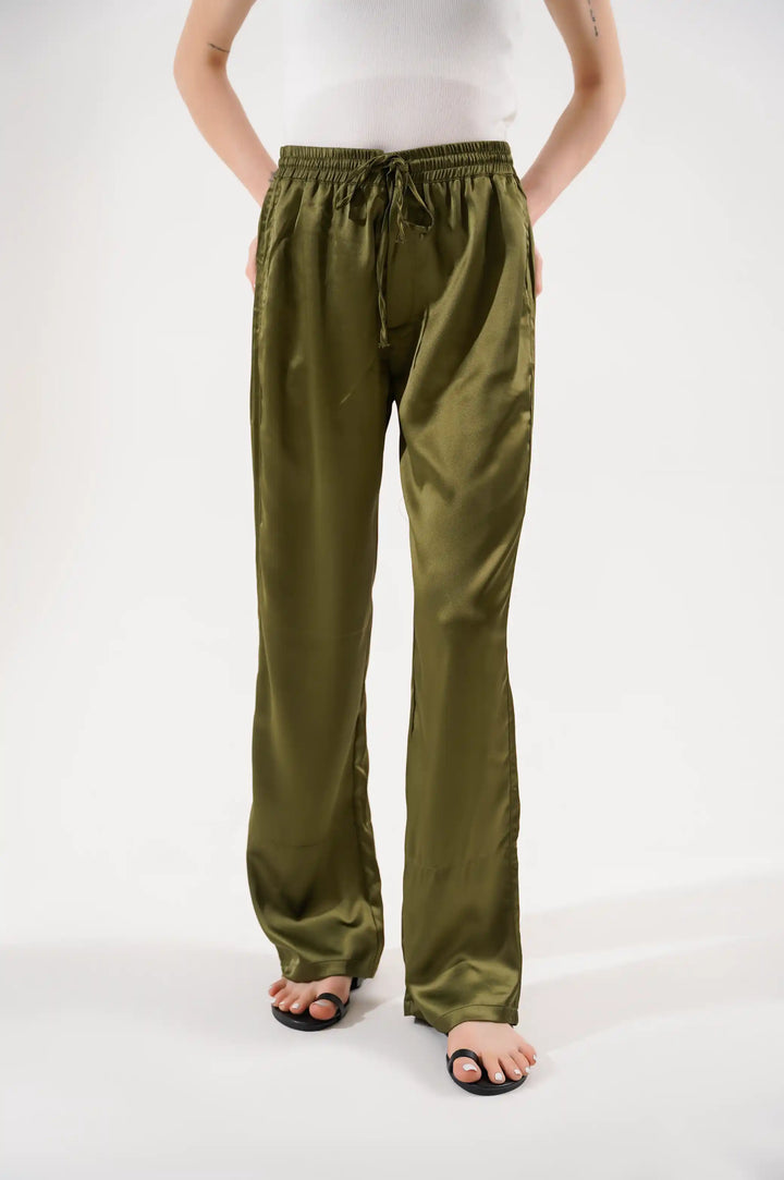 Green Silk Long Pants