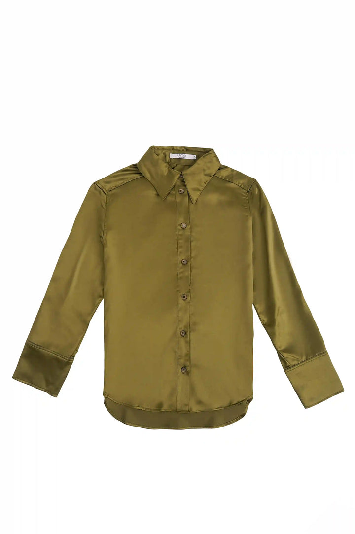 Green Silk Button Down Shirt
