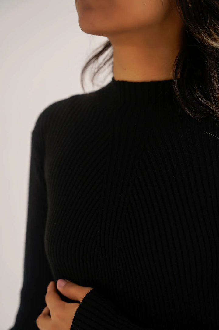 RIBBED HIGH CREW SWEATER - SWEATERS