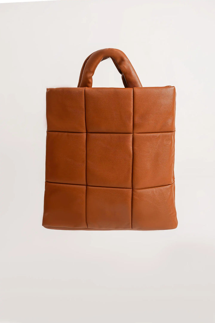 BROWN QUILTED TOTE