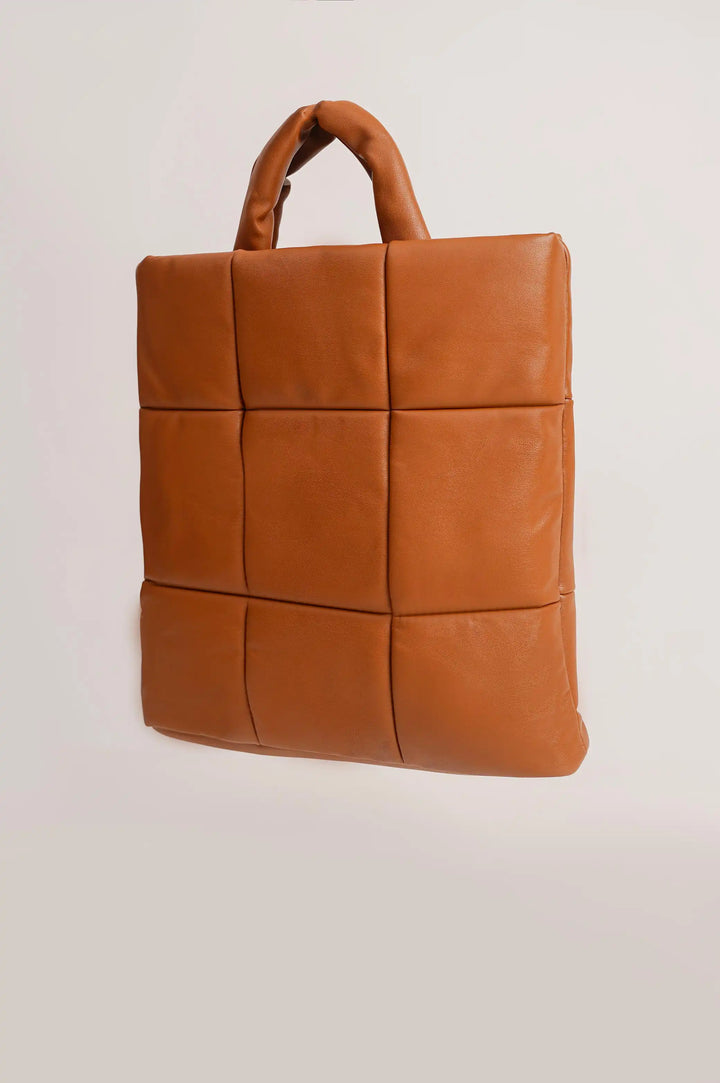 BROWN QUILTED TOTE
