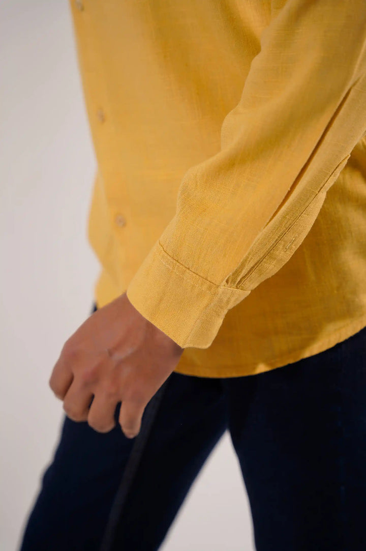 Mustard Button Down Shirt with Mandarin Collar