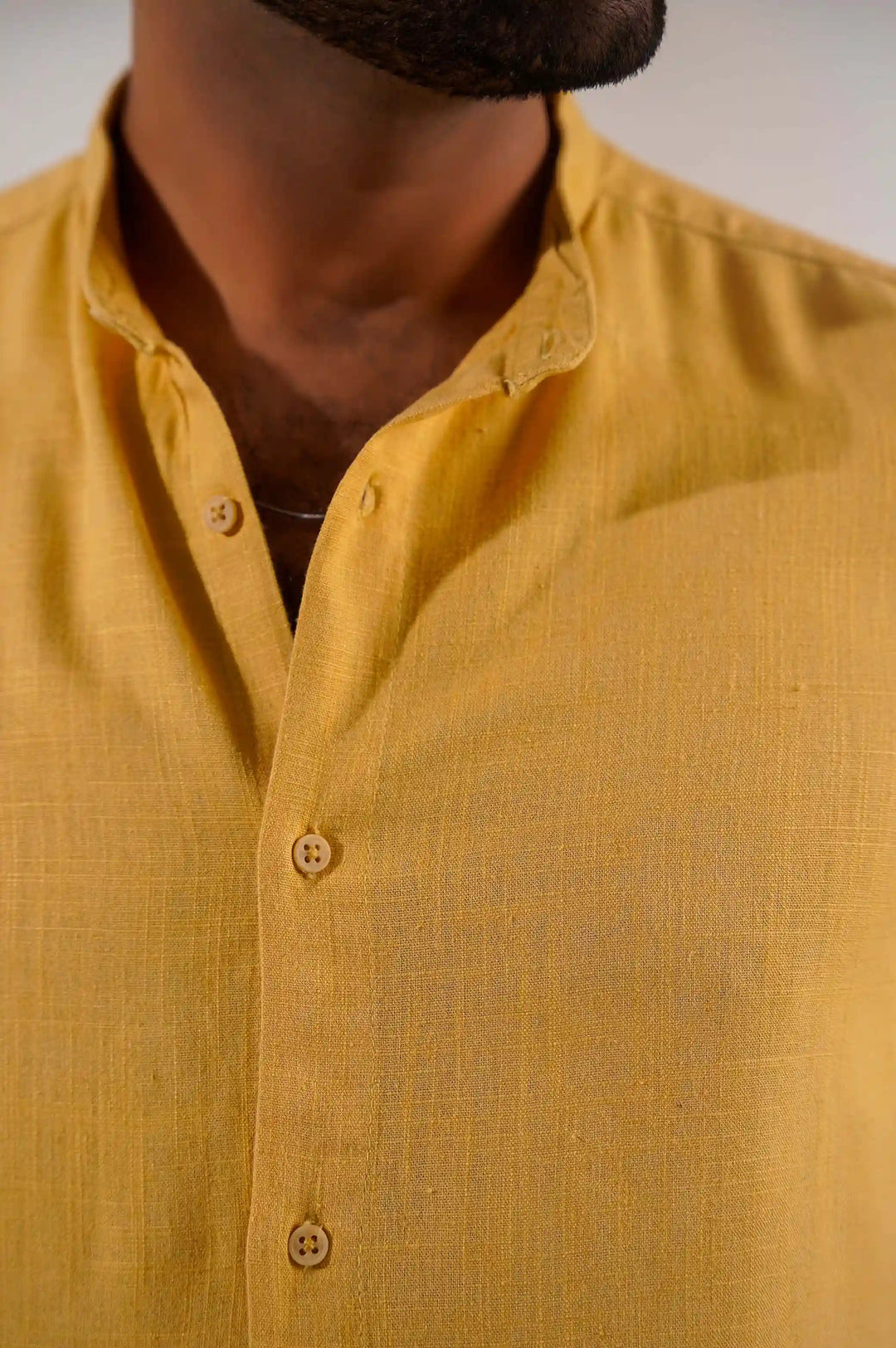 Mustard Button Down Shirt with Mandarin Collar