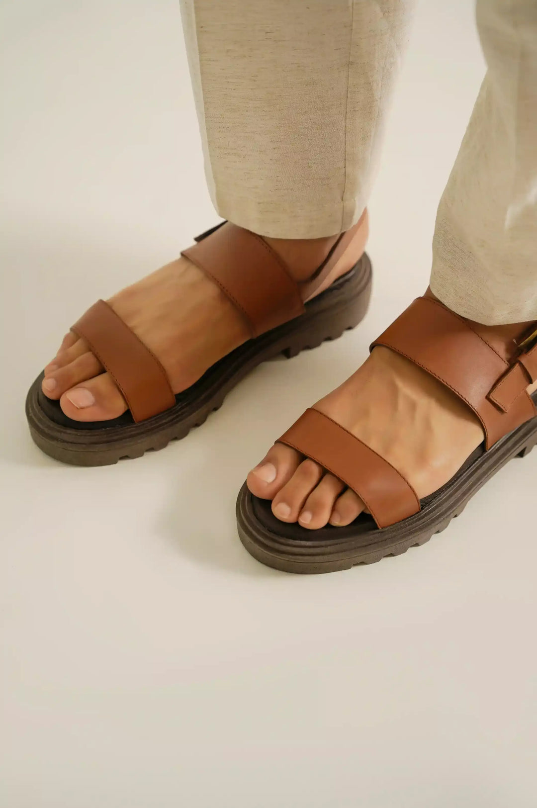 DARK BROWN CHUNKY LEATHER SANDALS