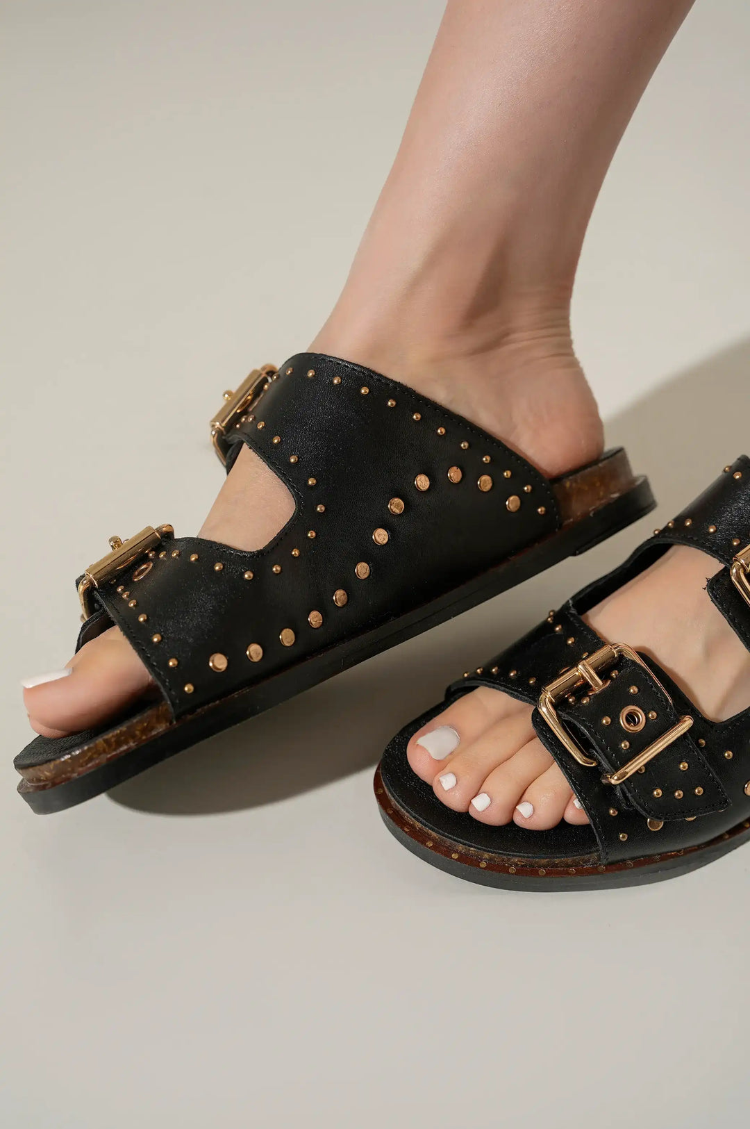 CONSTELLATION BUCKLED SLIDES - LEATHER SLIDES