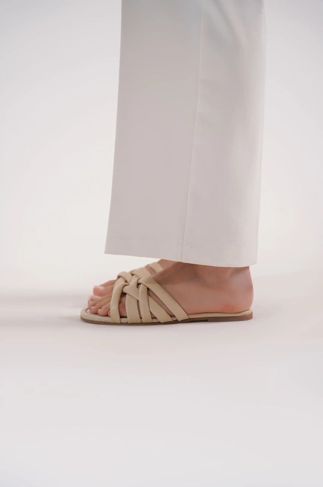 Cream Women Criss Cross Slides