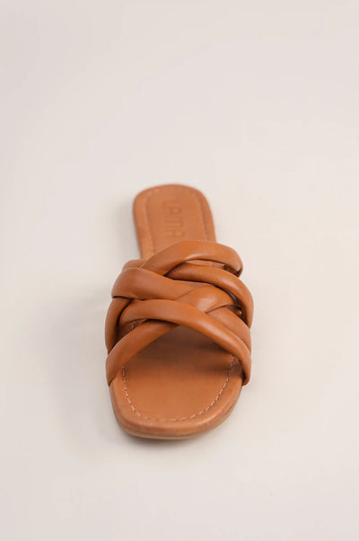 Tan Women Criss Cross Slides