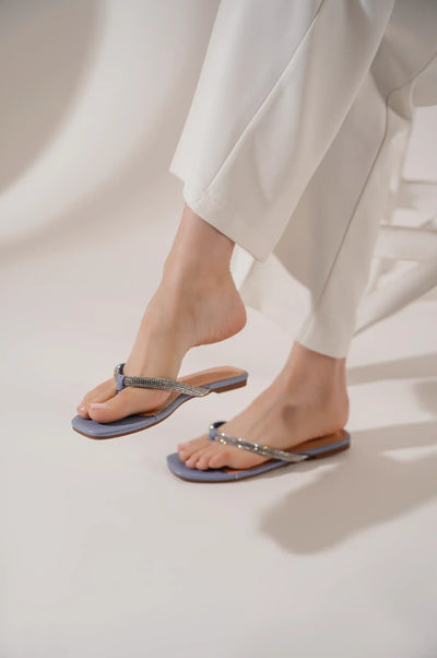 Blue Women Crystal Slides