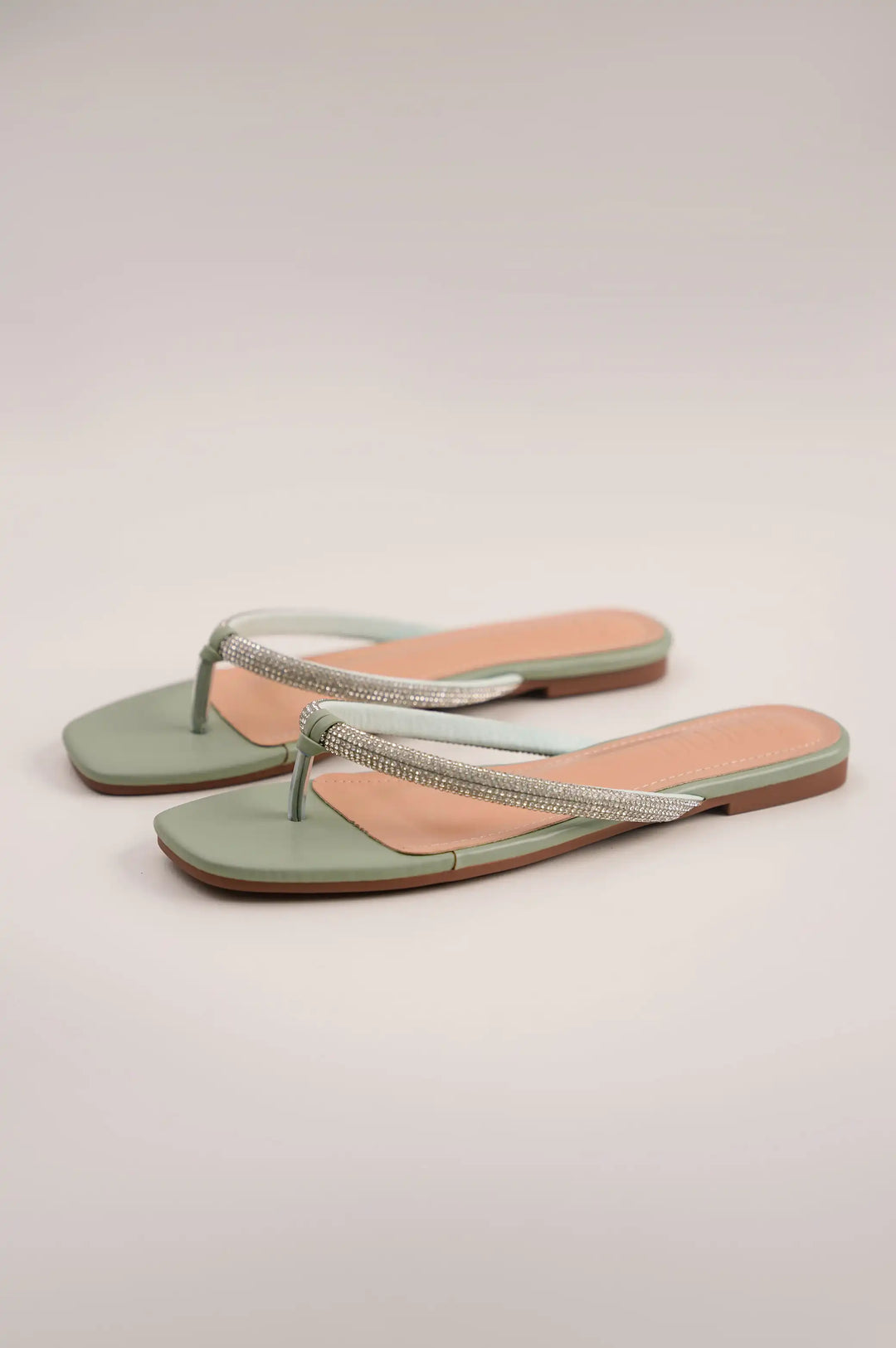 Green Women Crystal Slides