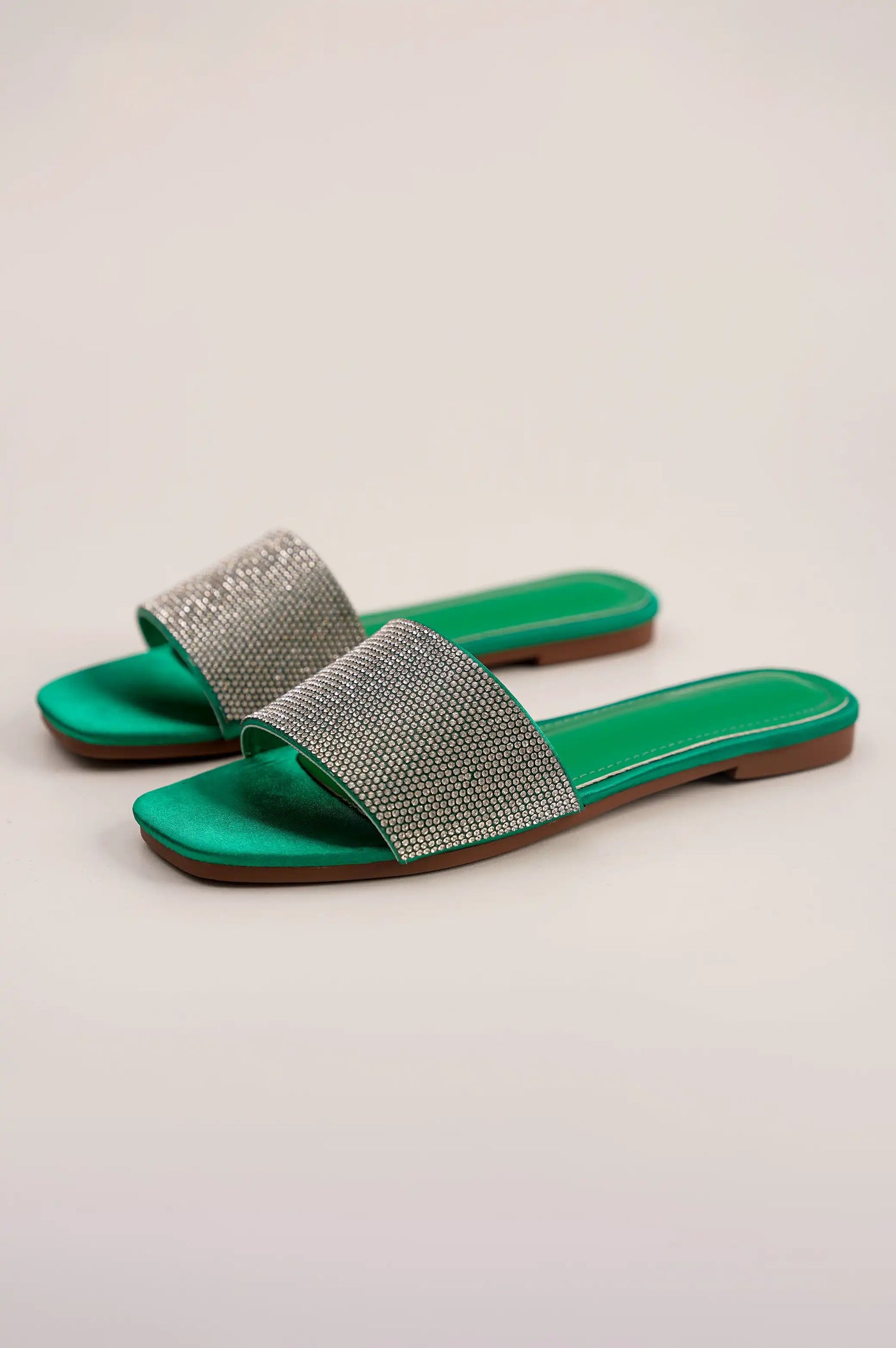 Green Women Crystal Slides