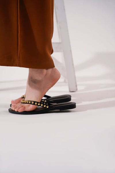 BLACK GOLD STUDDED FLATS