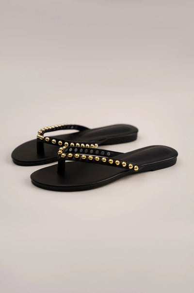 BLACK GOLD STUDDED FLATS
