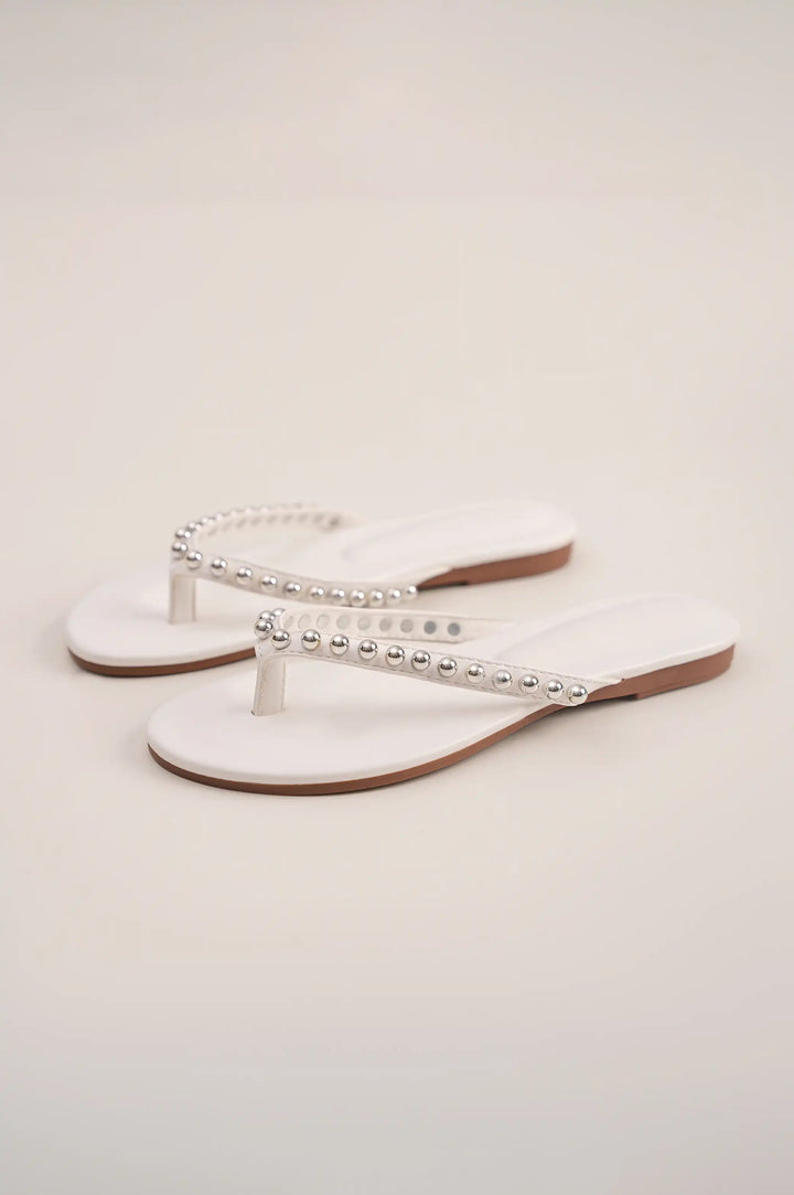 WHITE GOLD STUDDED FLATS