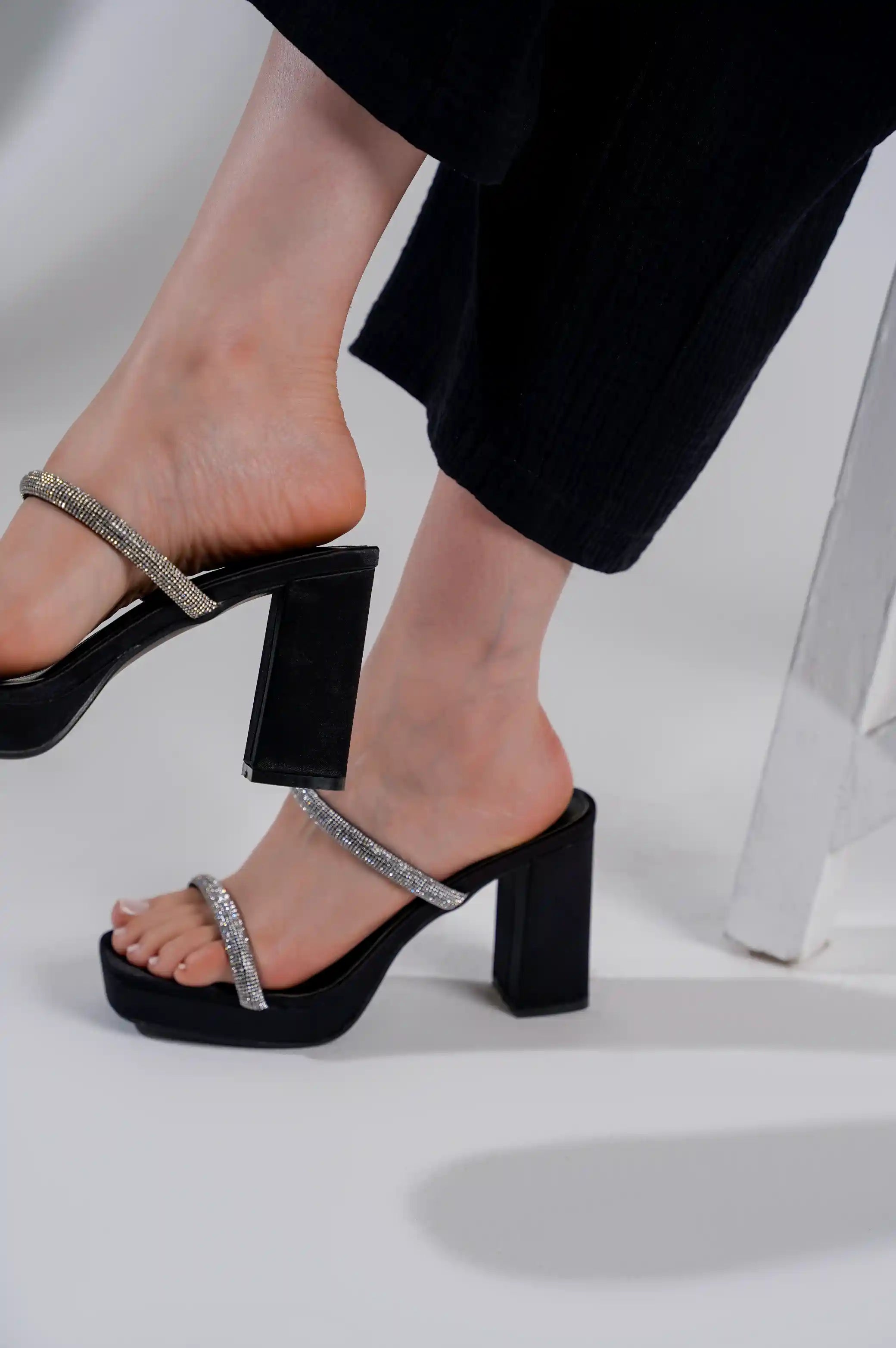 Lacquered Sandals On High Heels With Crystals Black Destiney