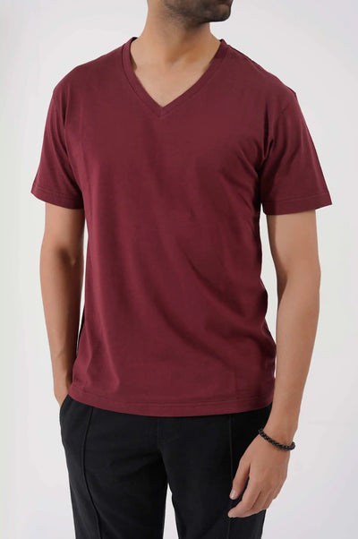 Dark Red V Neck T-Shirt