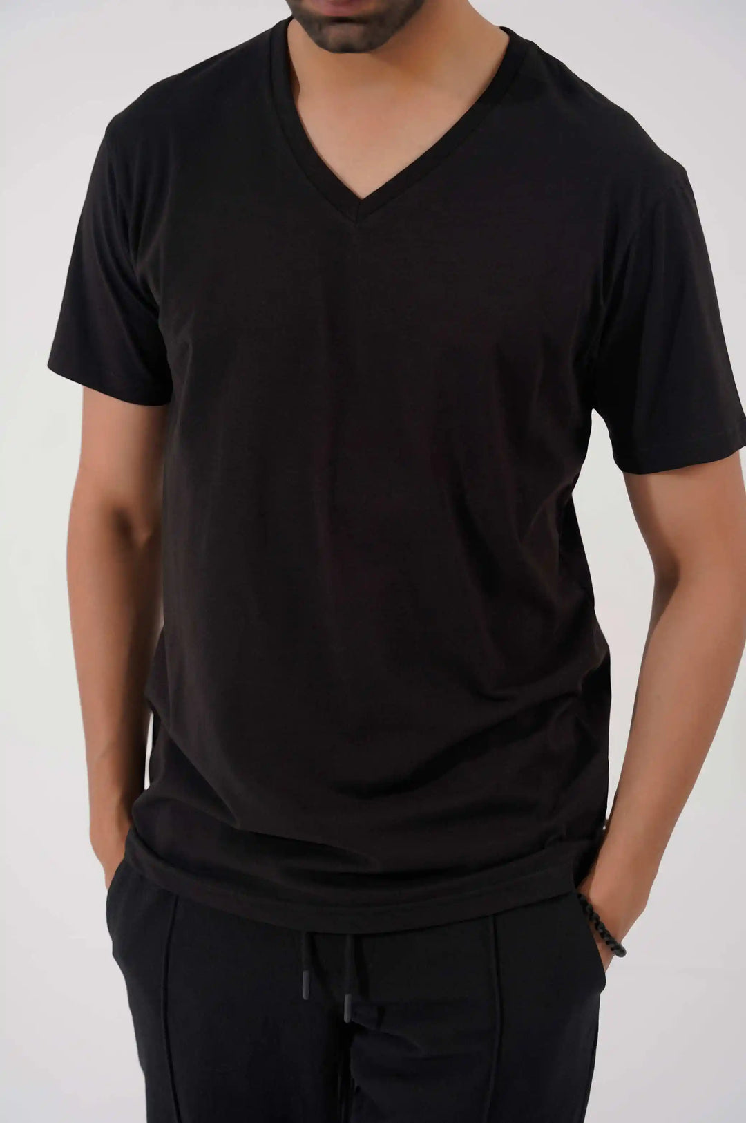 Black Basic V Neck T-Shirt