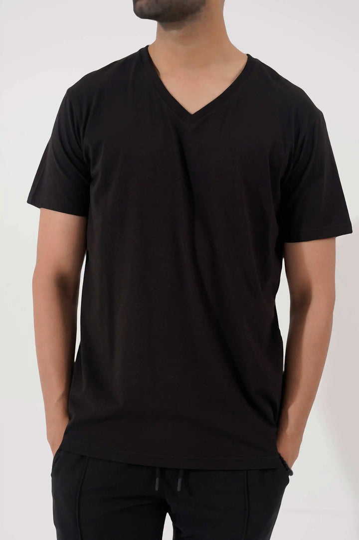 Black Basic V Neck T-Shirt
