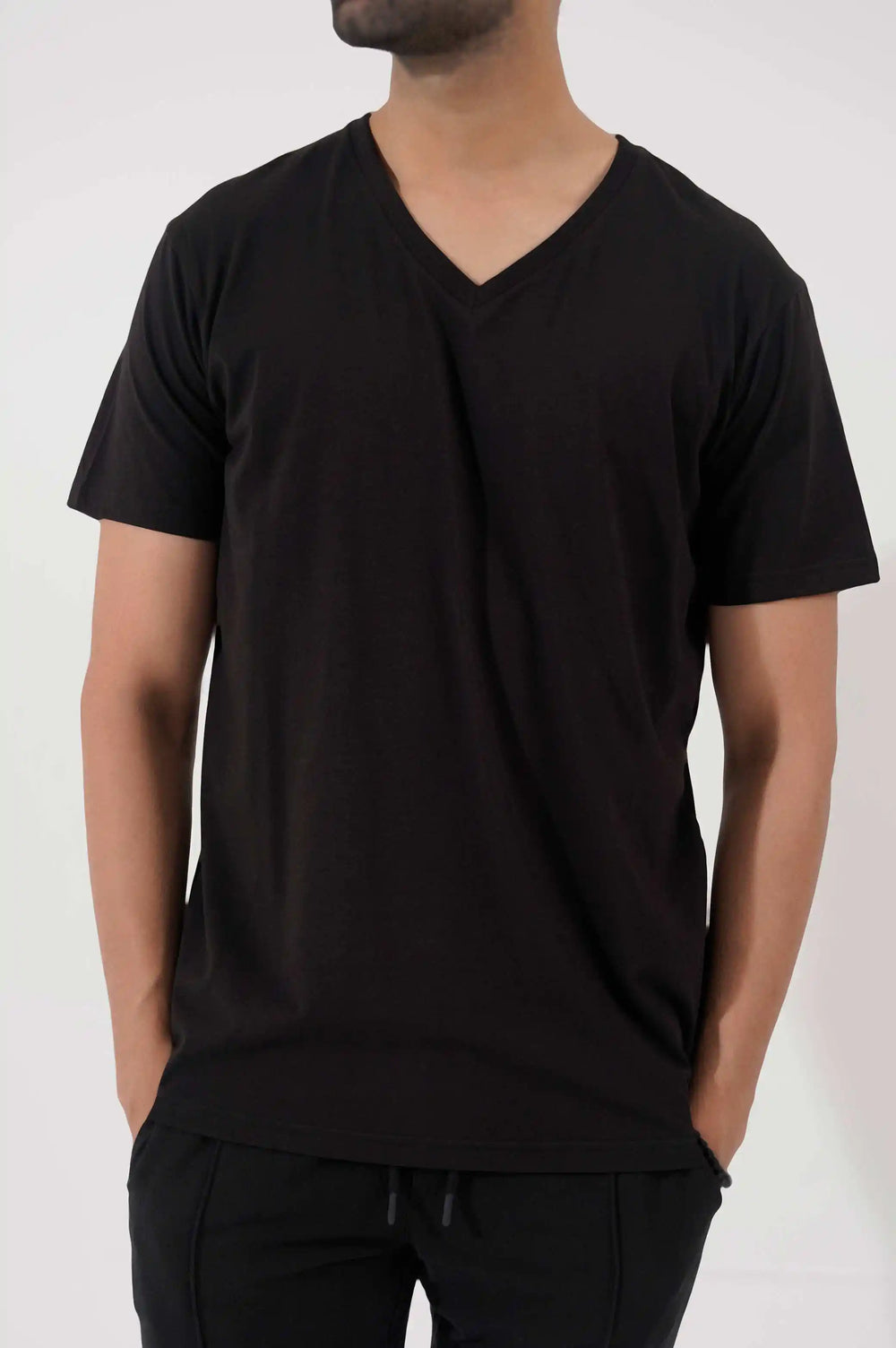 Black Basic V Neck T-Shirt