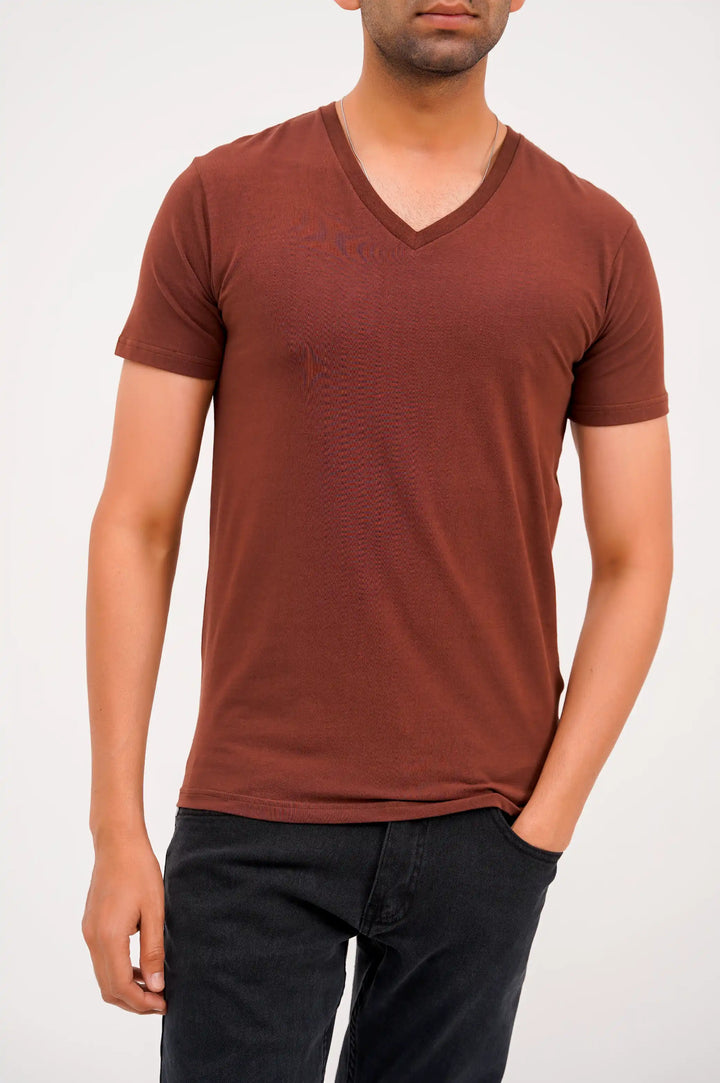 MAROON BASIC V NECK T-SHIRT