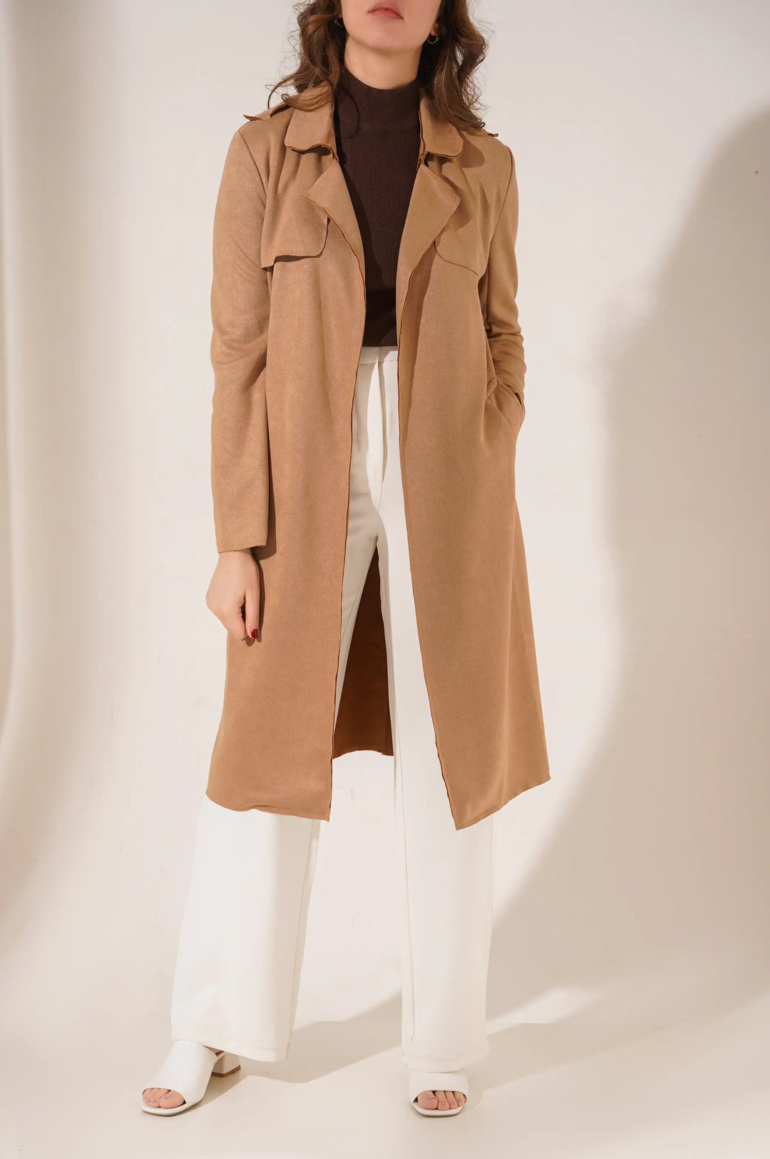 CAMEL SUEDE TRENCH COAT