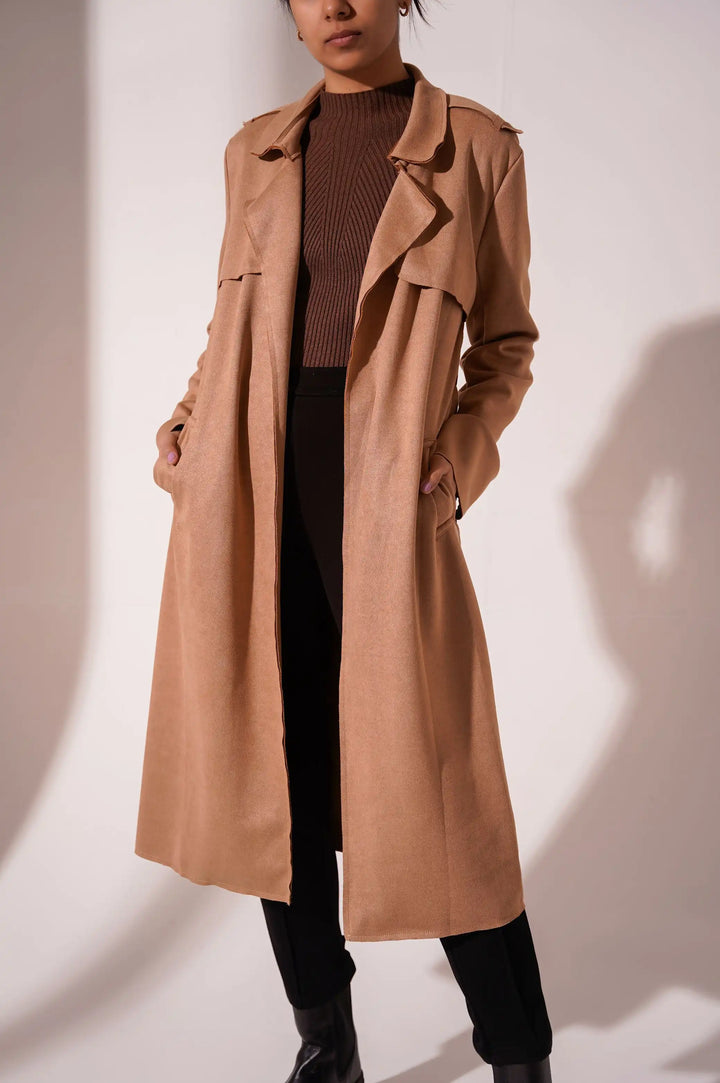 CAMEL SUEDE TRENCH COAT