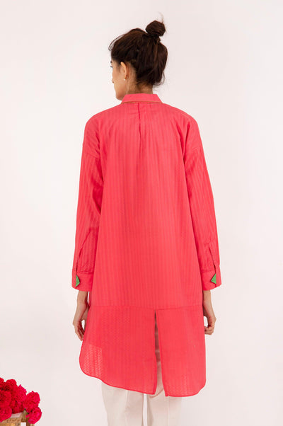 CORAL KURTA WITH CONTRAST STITCH - WOMAN TOPS
