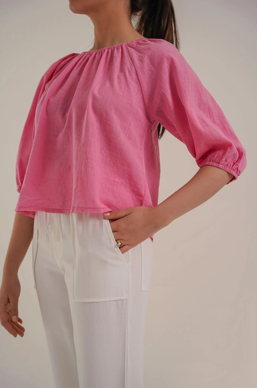 RUCHED COTTON TOP - BLOUSES