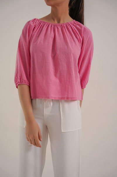 RUCHED COTTON TOP - BLOUSES