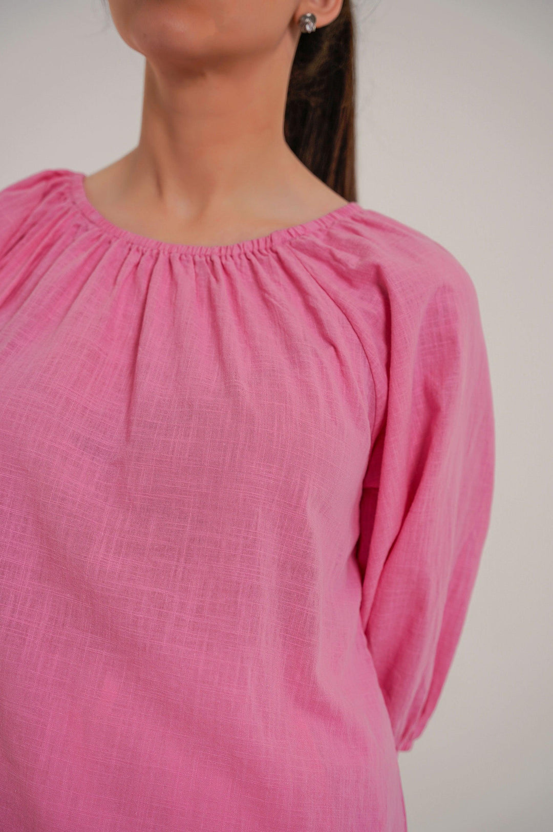 RUCHED COTTON TOP - BLOUSES